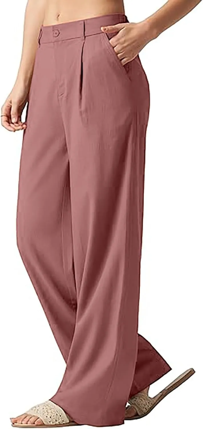 Women Pants Flowy Pants Wide Leg Palazzo for Women High Waisted Wide Leg Linen Palazzo Trousers Pull On Elastic Smock