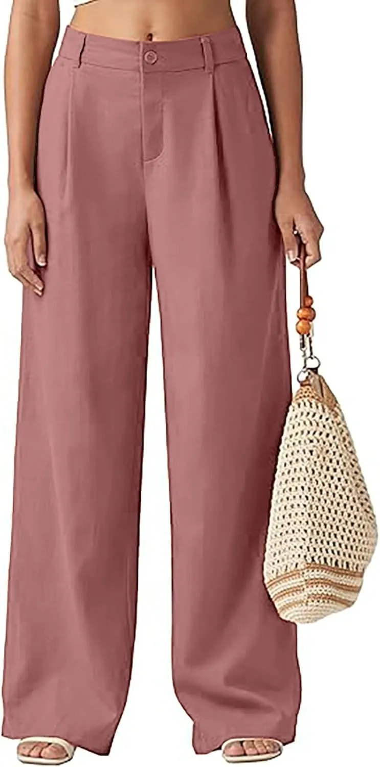 Women Pants Flowy Pants Wide Leg Palazzo for Women High Waisted Wide Leg Linen Palazzo Trousers Pull On Elastic Smock