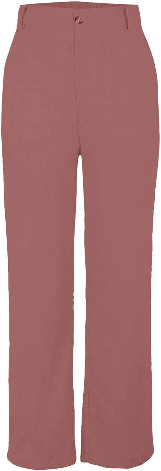 Women Pants Flowy Pants Wide Leg Palazzo for Women High Waisted Wide Leg Linen Palazzo Trousers Pull On Elastic Smock