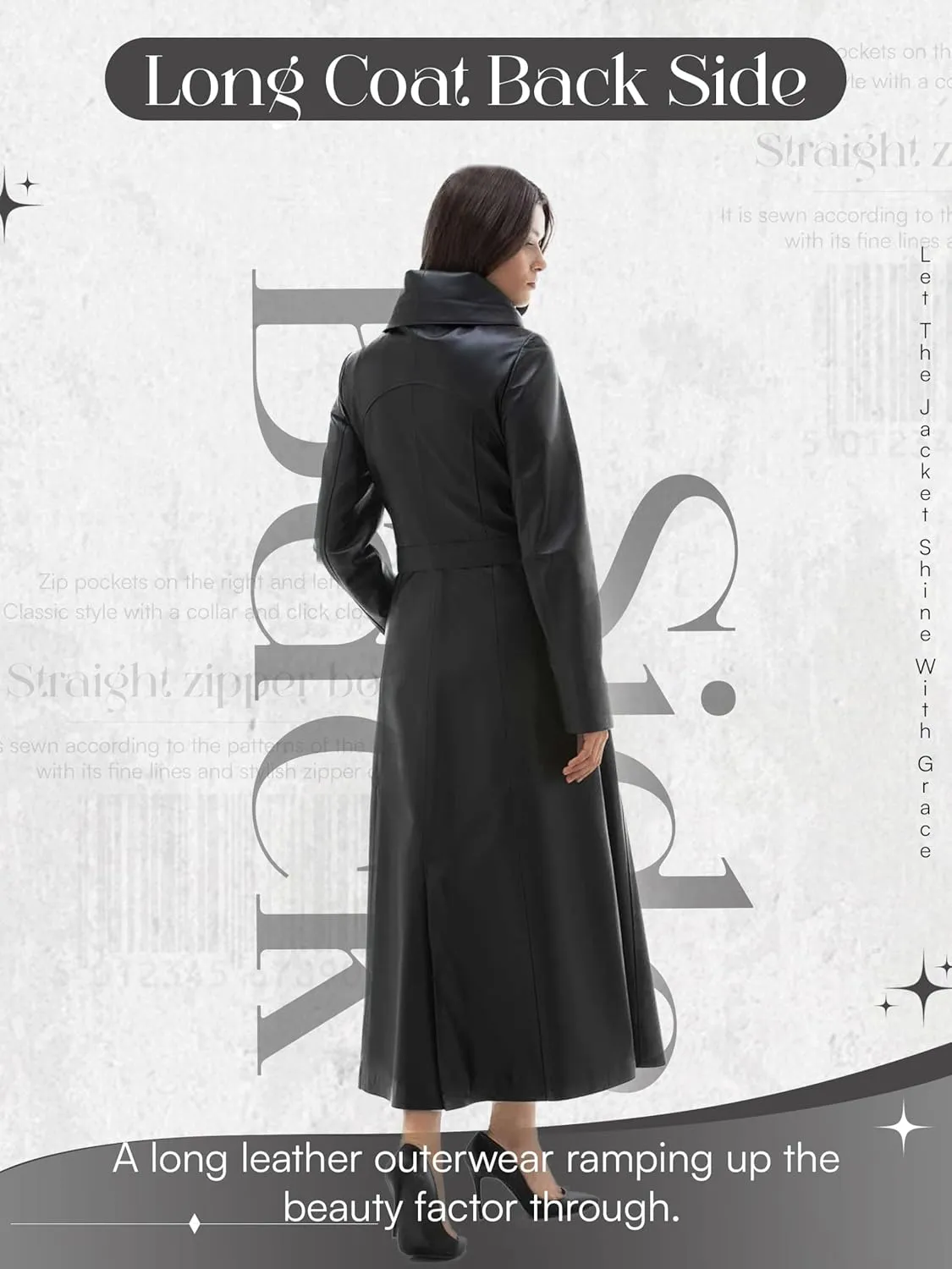 Women Real Sheepskin Leather Coat Trench Long Black Coat Trendy Cool Solid Leather Fashion Overcoat