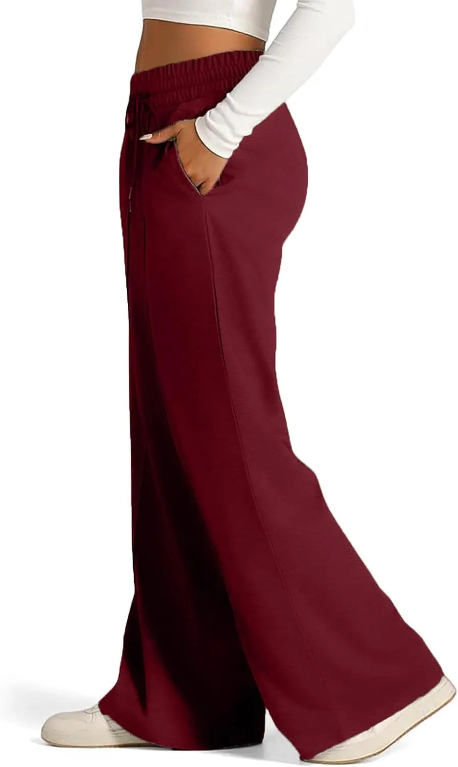 Women Straight Wide Leg Joggers Baggy High Waisted Sweatpants Trendy Drawstring Elastic Athletic Pants with Pockets