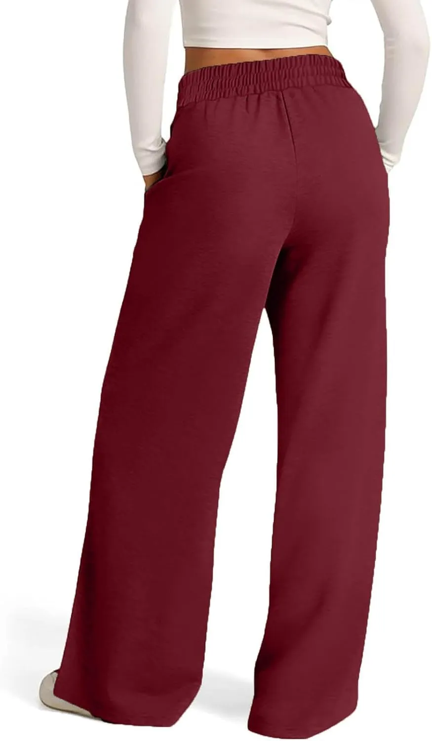 Women Straight Wide Leg Joggers Baggy High Waisted Sweatpants Trendy Drawstring Elastic Athletic Pants with Pockets