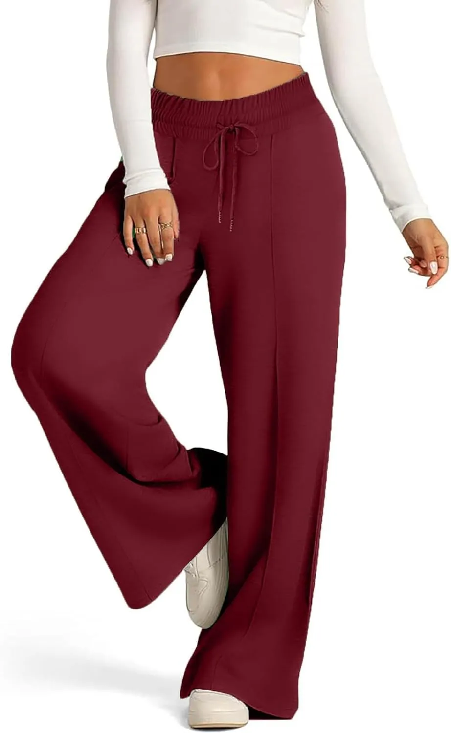 Women Straight Wide Leg Joggers Baggy High Waisted Sweatpants Trendy Drawstring Elastic Athletic Pants with Pockets