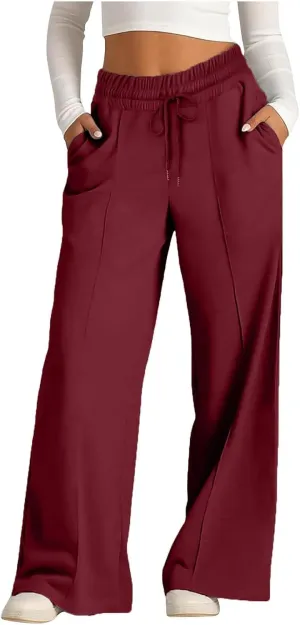 Women Straight Wide Leg Joggers Baggy High Waisted Sweatpants Trendy Drawstring Elastic Athletic Pants with Pockets