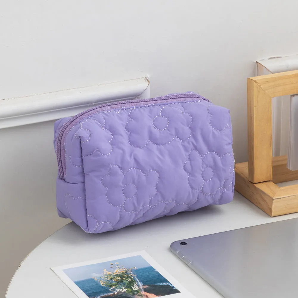 Women's Candy Color Quilted Flower Storage Portable Cosmetic Bags