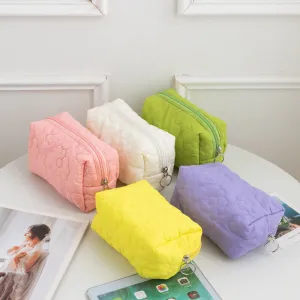 Women's Candy Color Quilted Flower Storage Portable Cosmetic Bags
