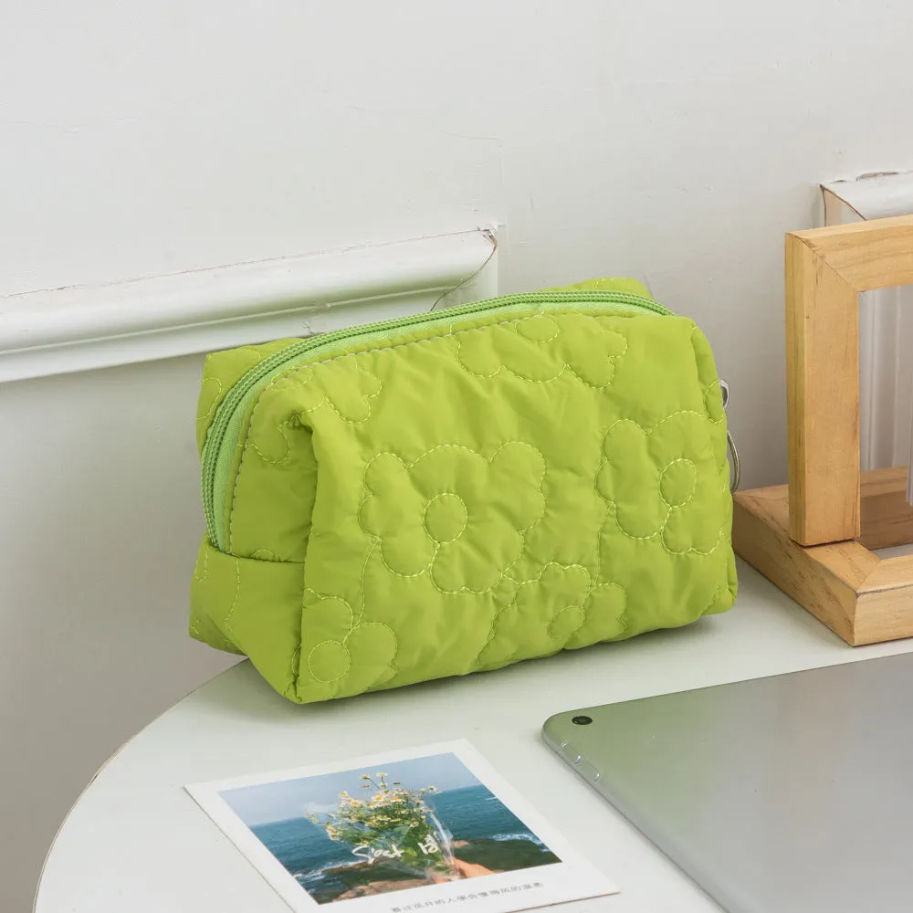 Women's Candy Color Quilted Flower Storage Portable Cosmetic Bags
