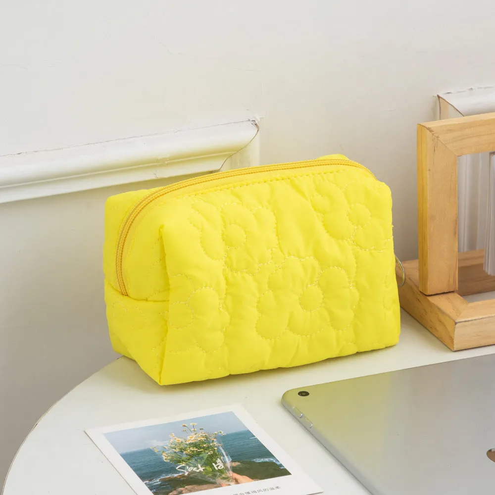 Women's Candy Color Quilted Flower Storage Portable Cosmetic Bags