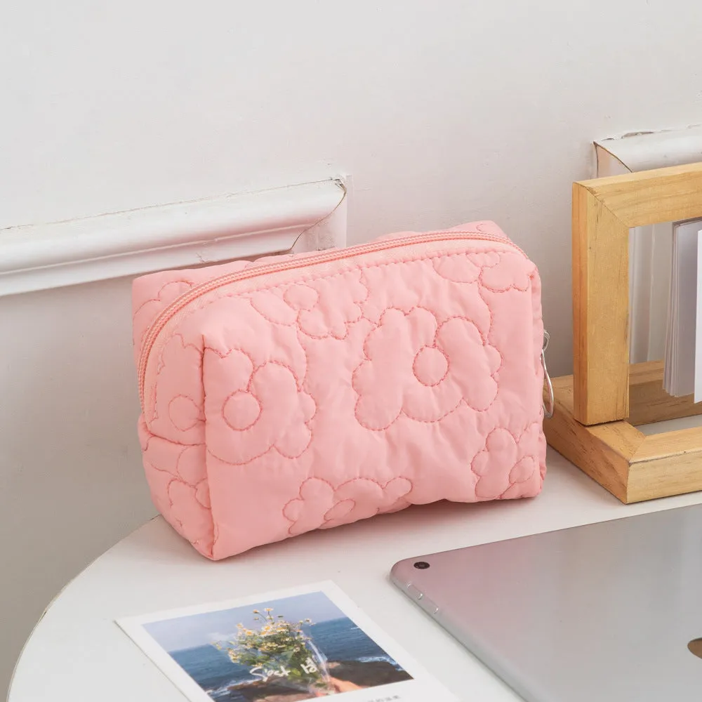 Women's Candy Color Quilted Flower Storage Portable Cosmetic Bags
