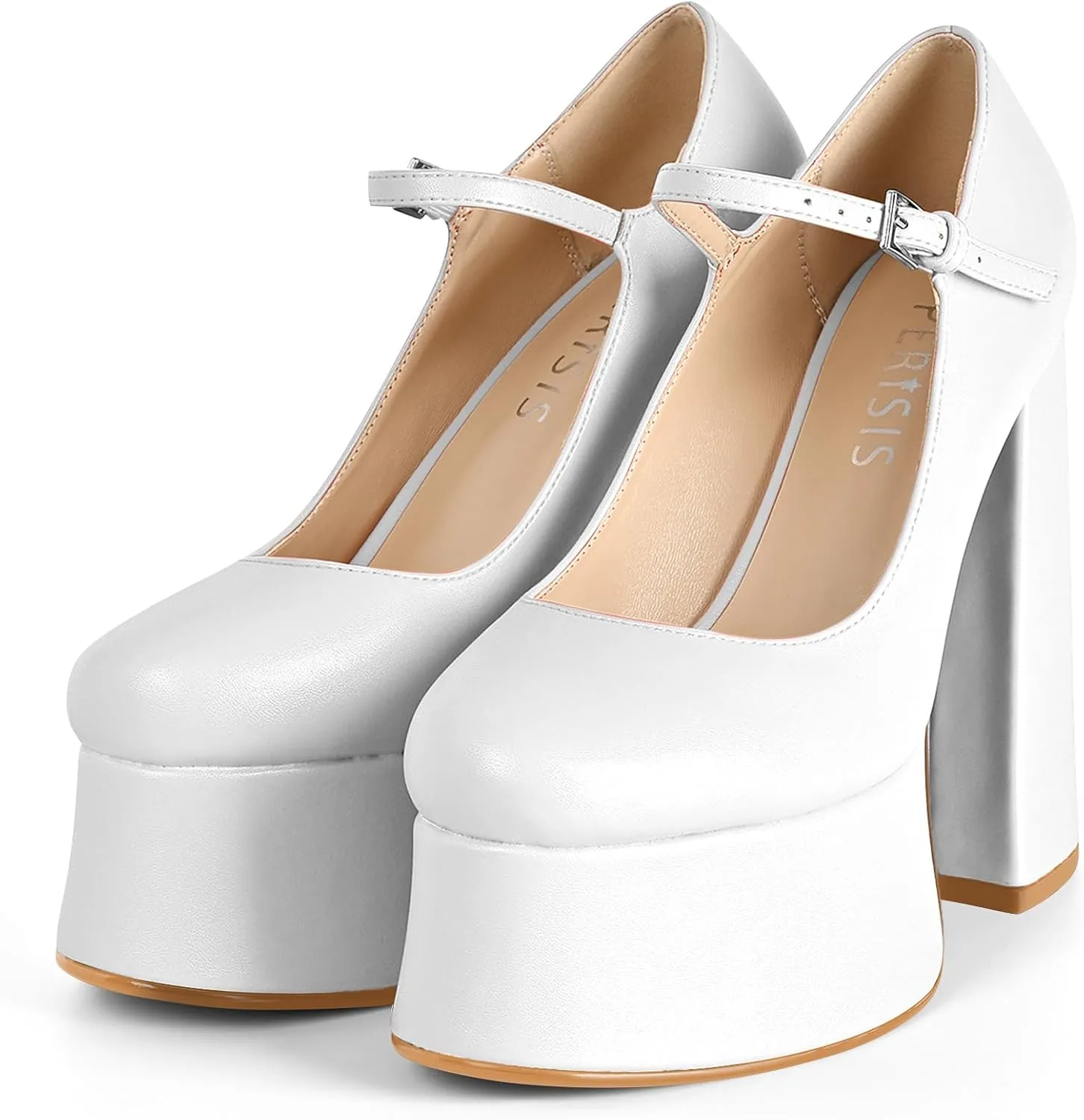 Women's Dressy Platform Chunky High Heels Patent Leather Ankle Strap Closed Toe Heeled Mary Jane Pumps Shoes