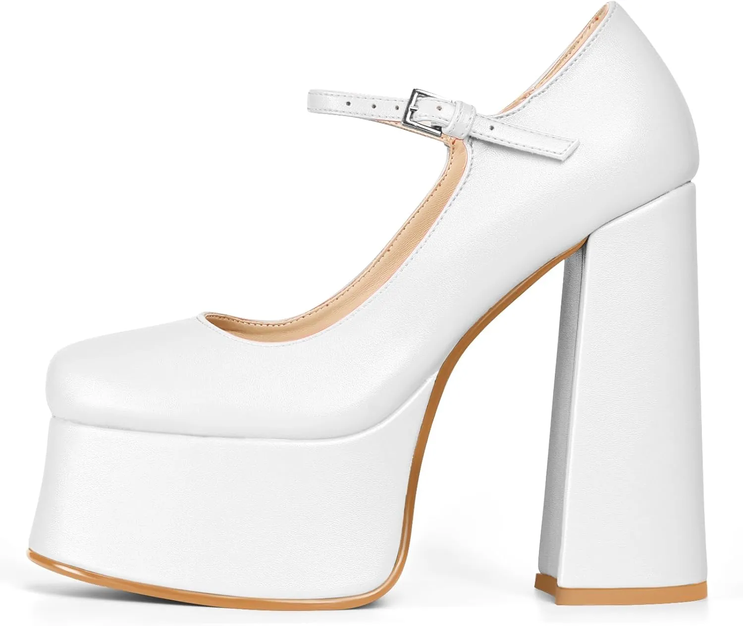 Women's Dressy Platform Chunky High Heels Patent Leather Ankle Strap Closed Toe Heeled Mary Jane Pumps Shoes