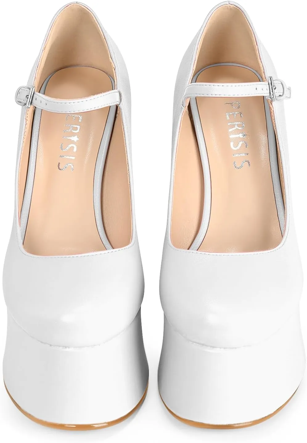 Women's Dressy Platform Chunky High Heels Patent Leather Ankle Strap Closed Toe Heeled Mary Jane Pumps Shoes