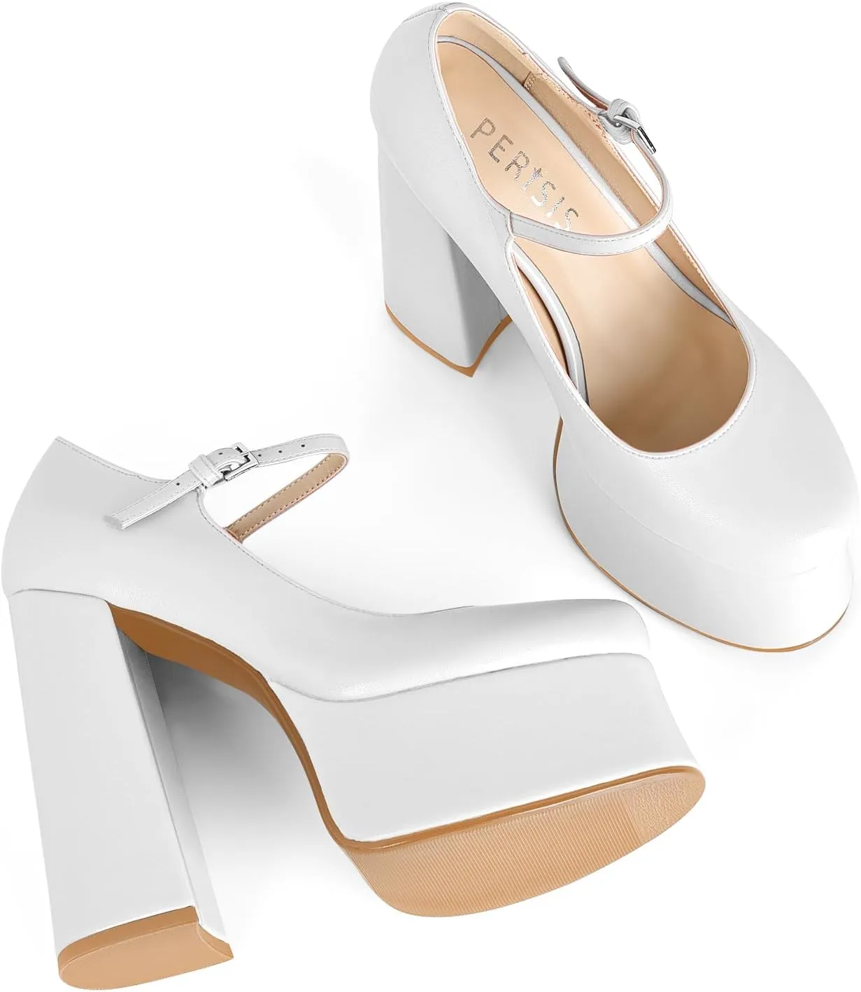 Women's Dressy Platform Chunky High Heels Patent Leather Ankle Strap Closed Toe Heeled Mary Jane Pumps Shoes