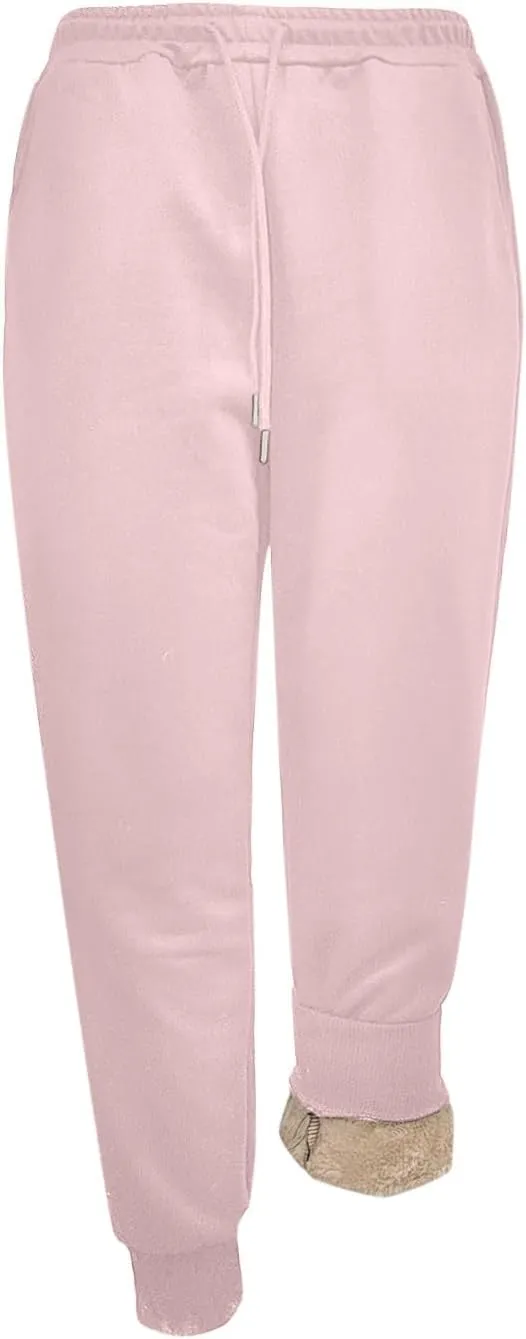 Women's Fleece Lined Sweatpants Joggers Pants Lounge Cotton Comfort Trousers Drawstring Sweatpants Plain Tracksuit