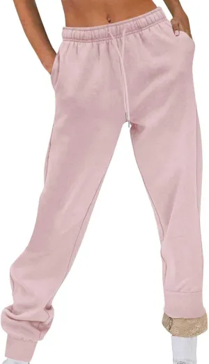 Women's Fleece Lined Sweatpants Joggers Pants Lounge Cotton Comfort Trousers Drawstring Sweatpants Plain Tracksuit