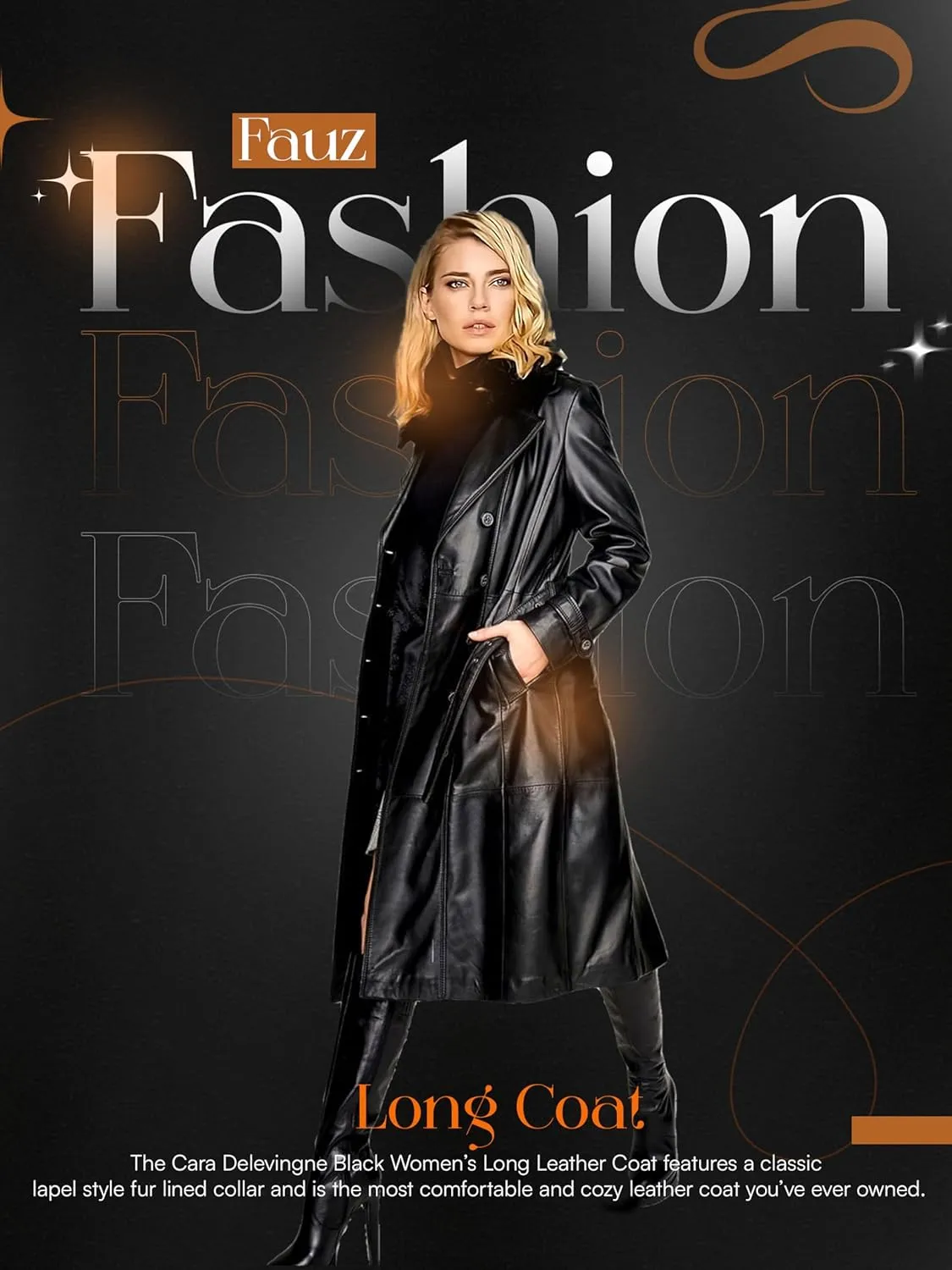 Women's Genuine Leather Coat with Faux Fur Collar, Winter Style Sleeve Furry Trim Peplum Long Coat with Belt