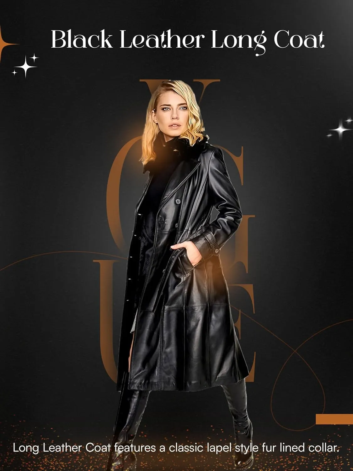 Women's Genuine Leather Coat with Faux Fur Collar, Winter Style Sleeve Furry Trim Peplum Long Coat with Belt