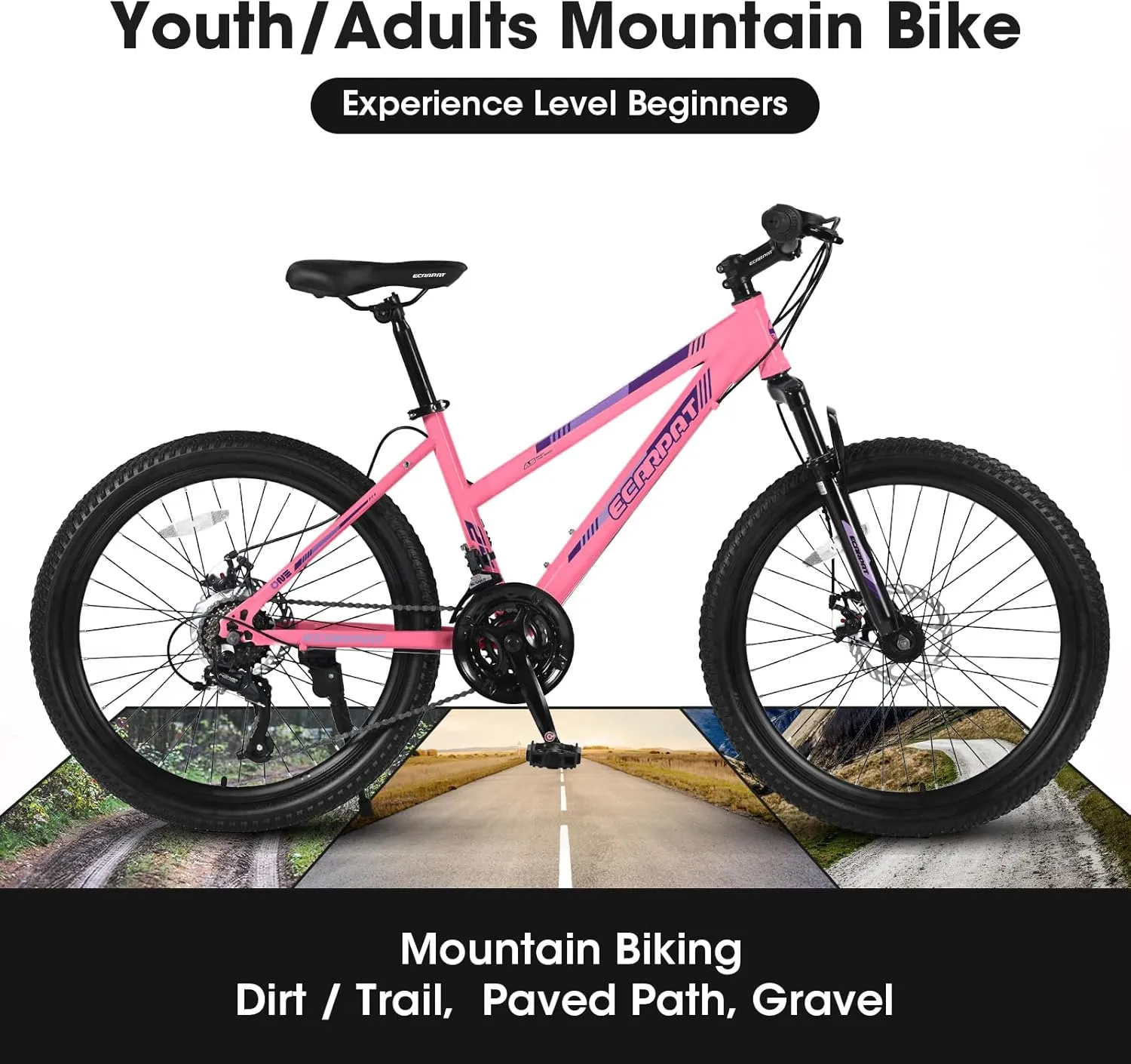 Womens' Girls 24/26 Inch Kids Mountain Bikes, 21-Speed Children's Day Gifts for Ages 10  Years Old Bicycles, School Work Daily Commuting Summer Travel Bikes