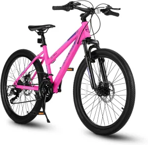 Womens' Girls 24/26 Inch Kids Mountain Bikes, 21-Speed Children's Day Gifts for Ages 10  Years Old Bicycles, School Work Daily Commuting Summer Travel Bikes