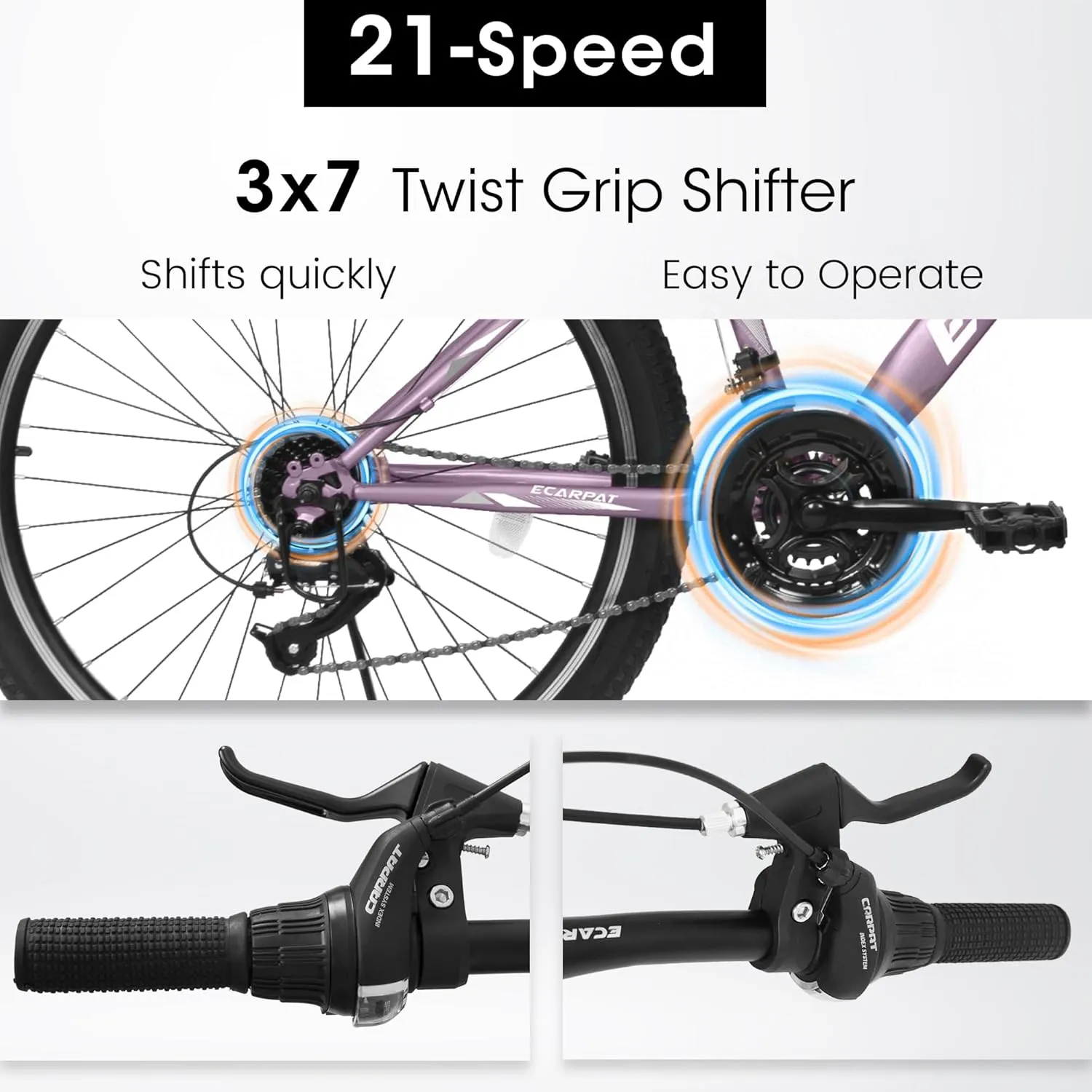 Womens' Girls 24/26 Inch Kids Mountain Bikes, 21-Speed Children's Day Gifts for Ages 10  Years Old Bicycles, School Work Daily Commuting Summer Travel Bikes
