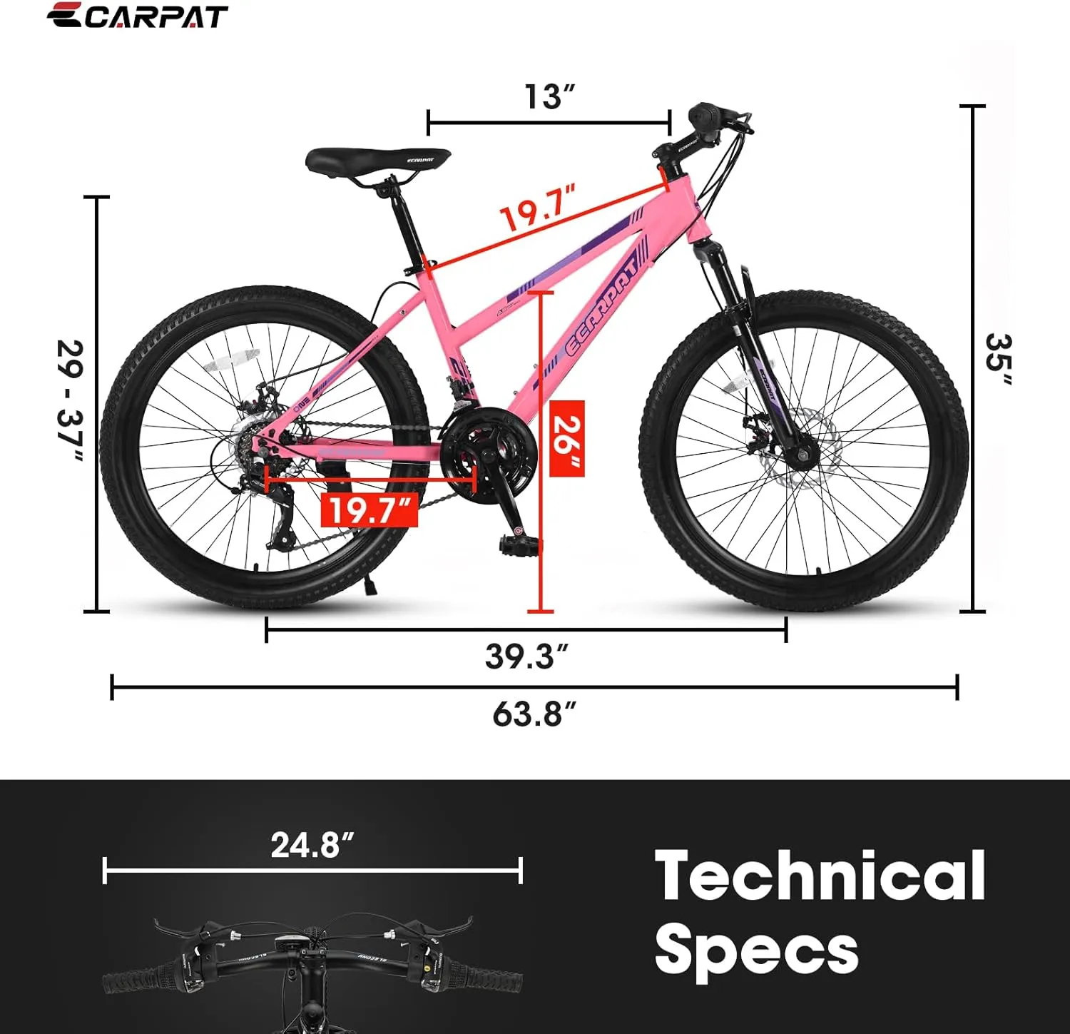 Womens' Girls 24/26 Inch Kids Mountain Bikes, 21-Speed Children's Day Gifts for Ages 10  Years Old Bicycles, School Work Daily Commuting Summer Travel Bikes