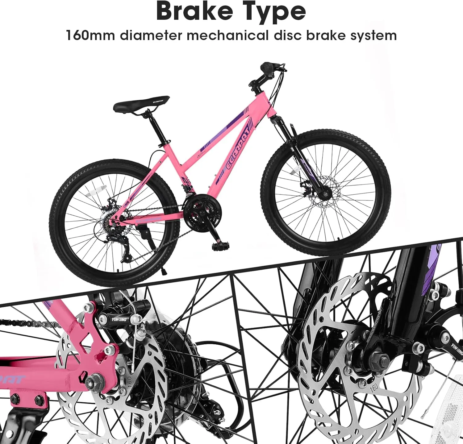 Womens' Girls 24/26 Inch Kids Mountain Bikes, 21-Speed Children's Day Gifts for Ages 10  Years Old Bicycles, School Work Daily Commuting Summer Travel Bikes