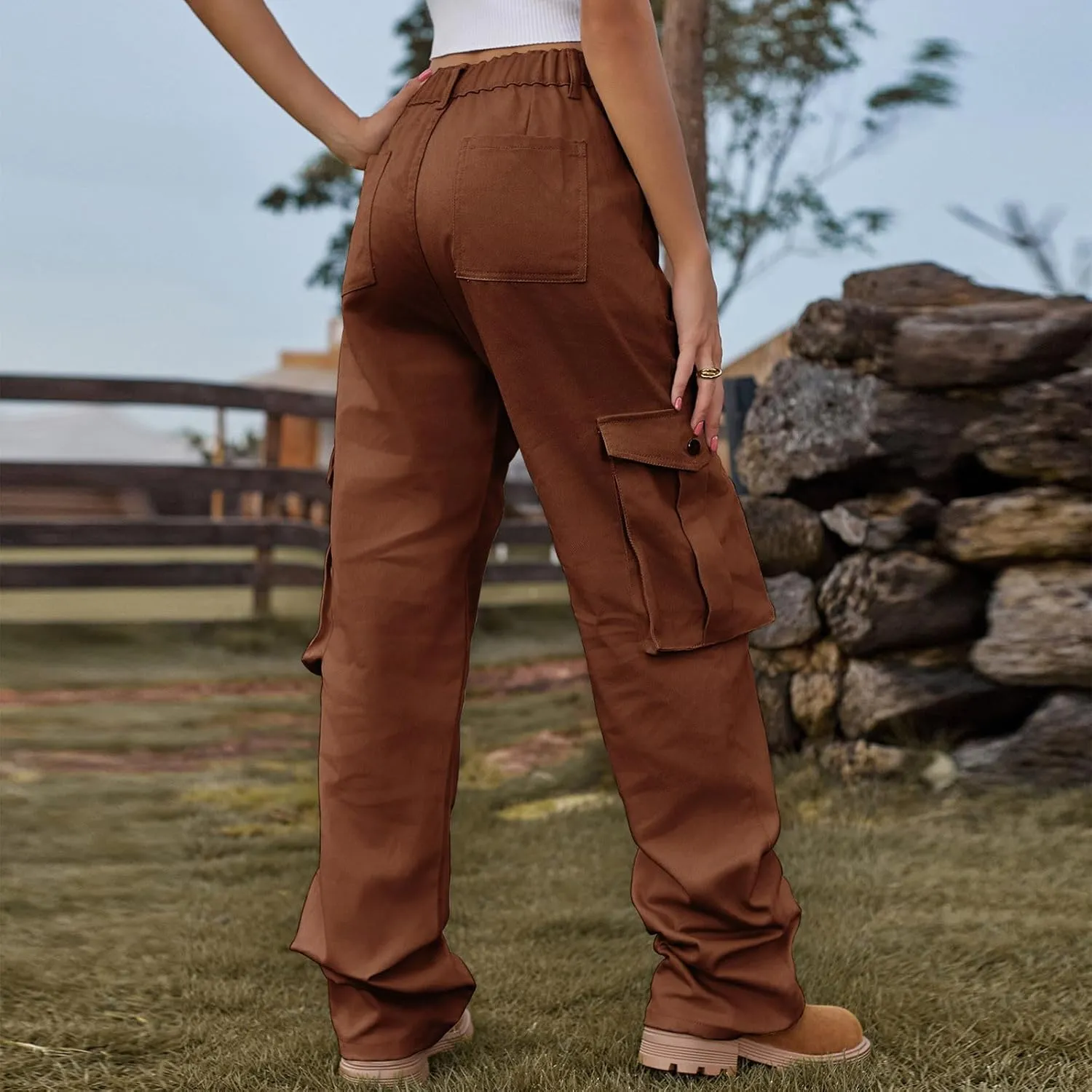 Women's High Waist Cargo Jeans Casual Baggy Wide Leg Cargo Pants Denim Jeans Y2K Streetwear Long Pant Trousers