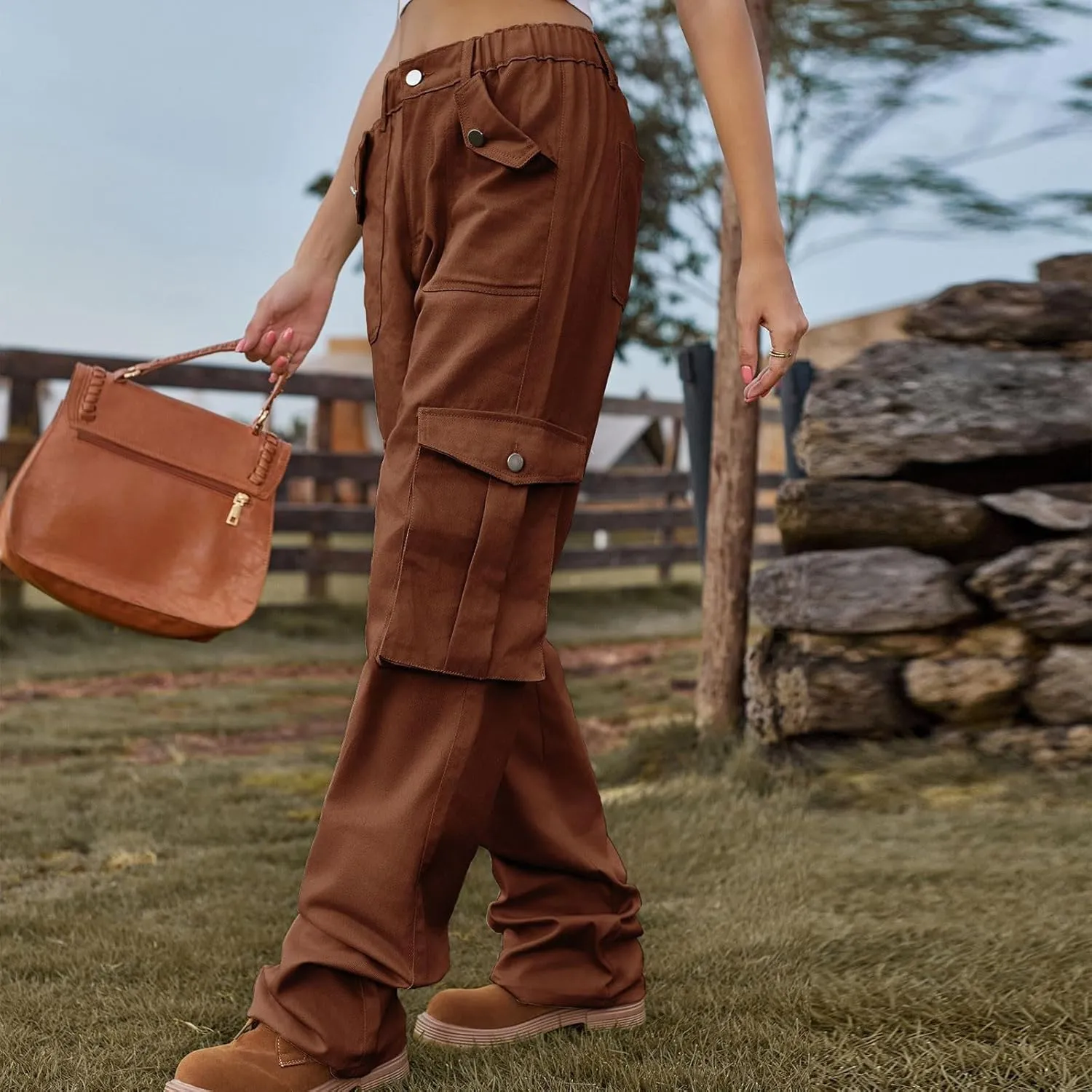 Women's High Waist Cargo Jeans Casual Baggy Wide Leg Cargo Pants Denim Jeans Y2K Streetwear Long Pant Trousers