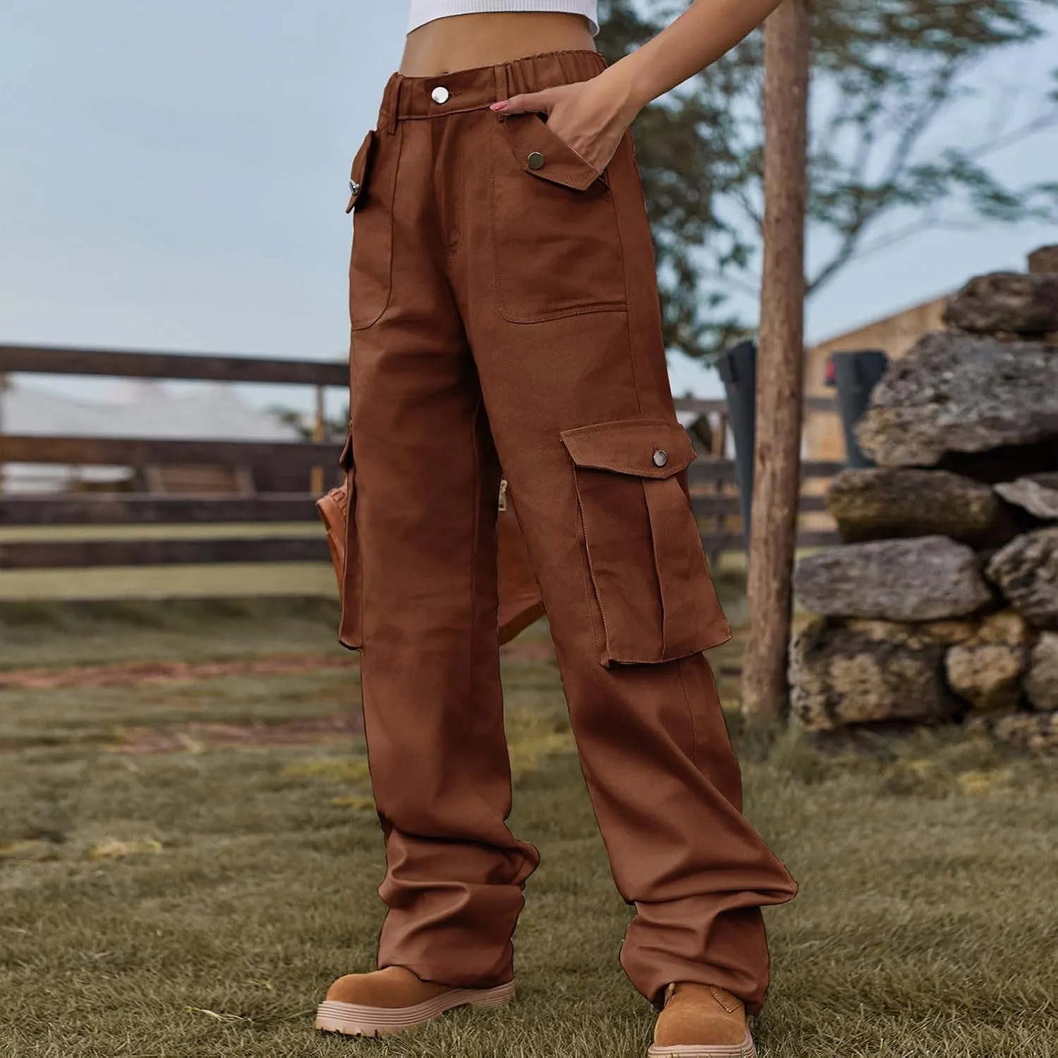 Women's High Waist Cargo Jeans Casual Baggy Wide Leg Cargo Pants Denim Jeans Y2K Streetwear Long Pant Trousers