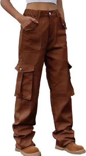 Women's High Waist Cargo Jeans Casual Baggy Wide Leg Cargo Pants Denim Jeans Y2K Streetwear Long Pant Trousers