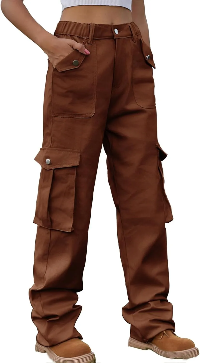 Women's High Waist Cargo Jeans Casual Baggy Wide Leg Cargo Pants Denim Jeans Y2K Streetwear Long Pant Trousers