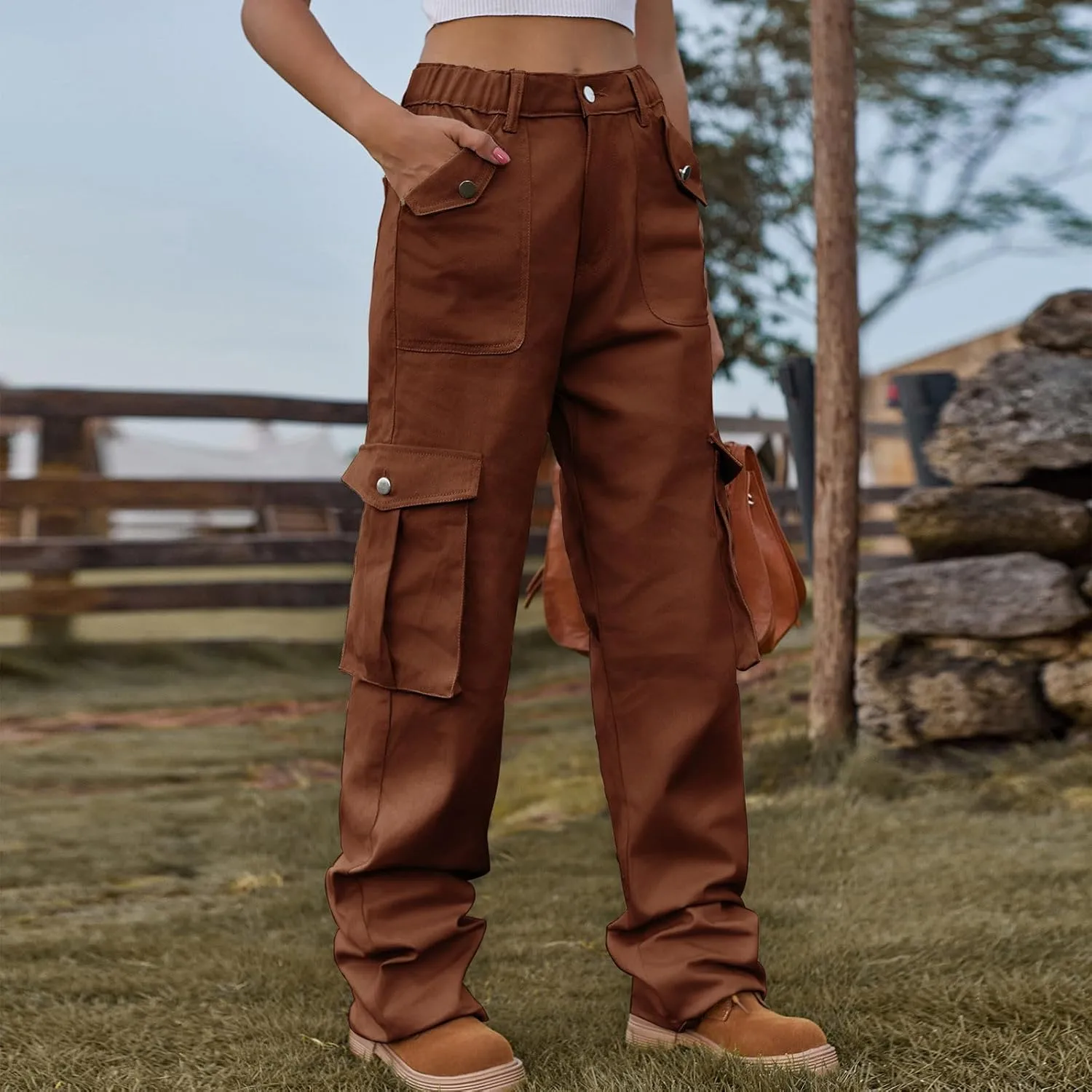 Women's High Waist Cargo Jeans Casual Baggy Wide Leg Cargo Pants Denim Jeans Y2K Streetwear Long Pant Trousers