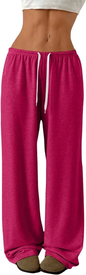 Womens Low Rise Baggy Sweatpants Elastic Drawstring Wide Leg Workout Pants Lightweight Yoga Track Pants with Pockets