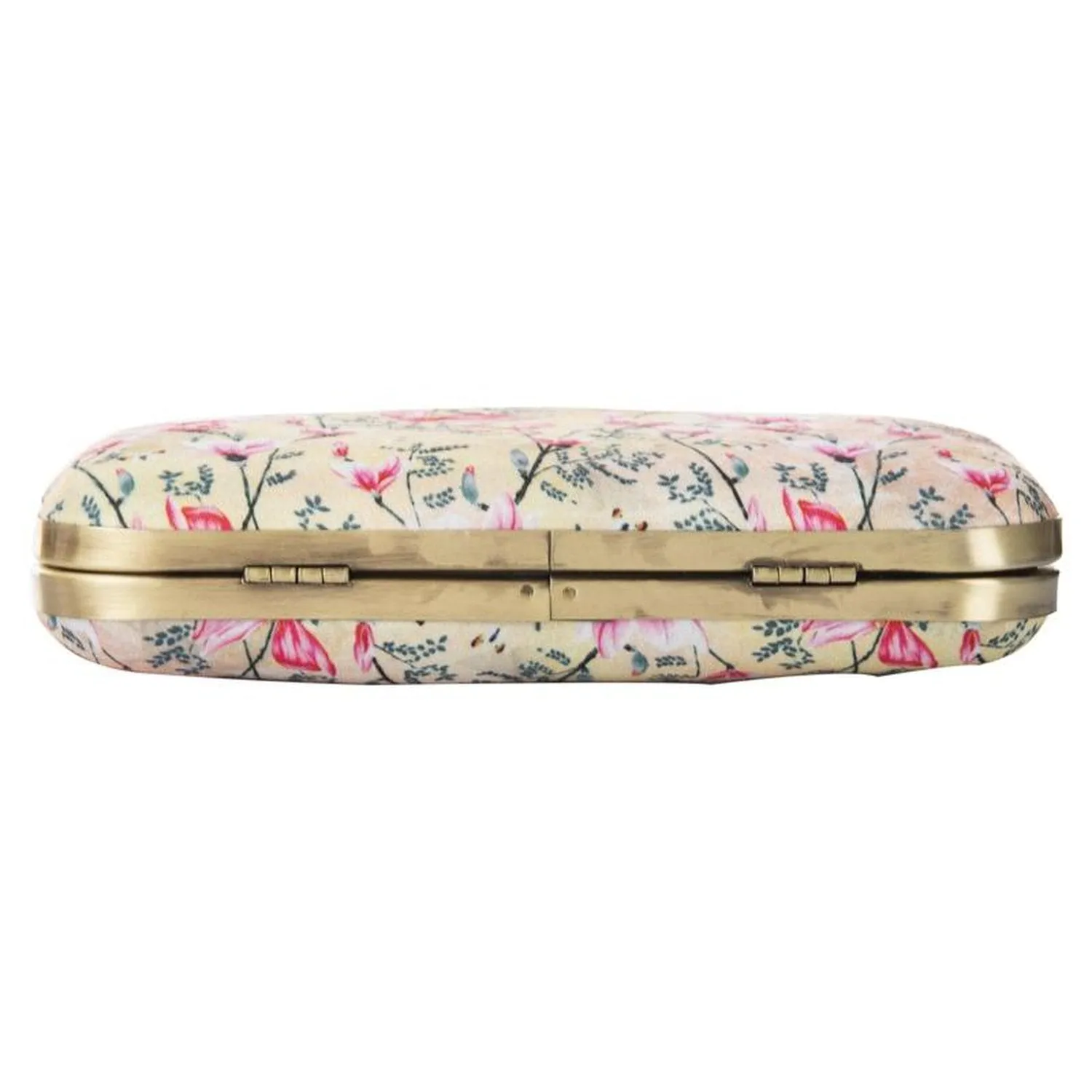 Women's Pink Floral Box Party Clutch Purse with Chain