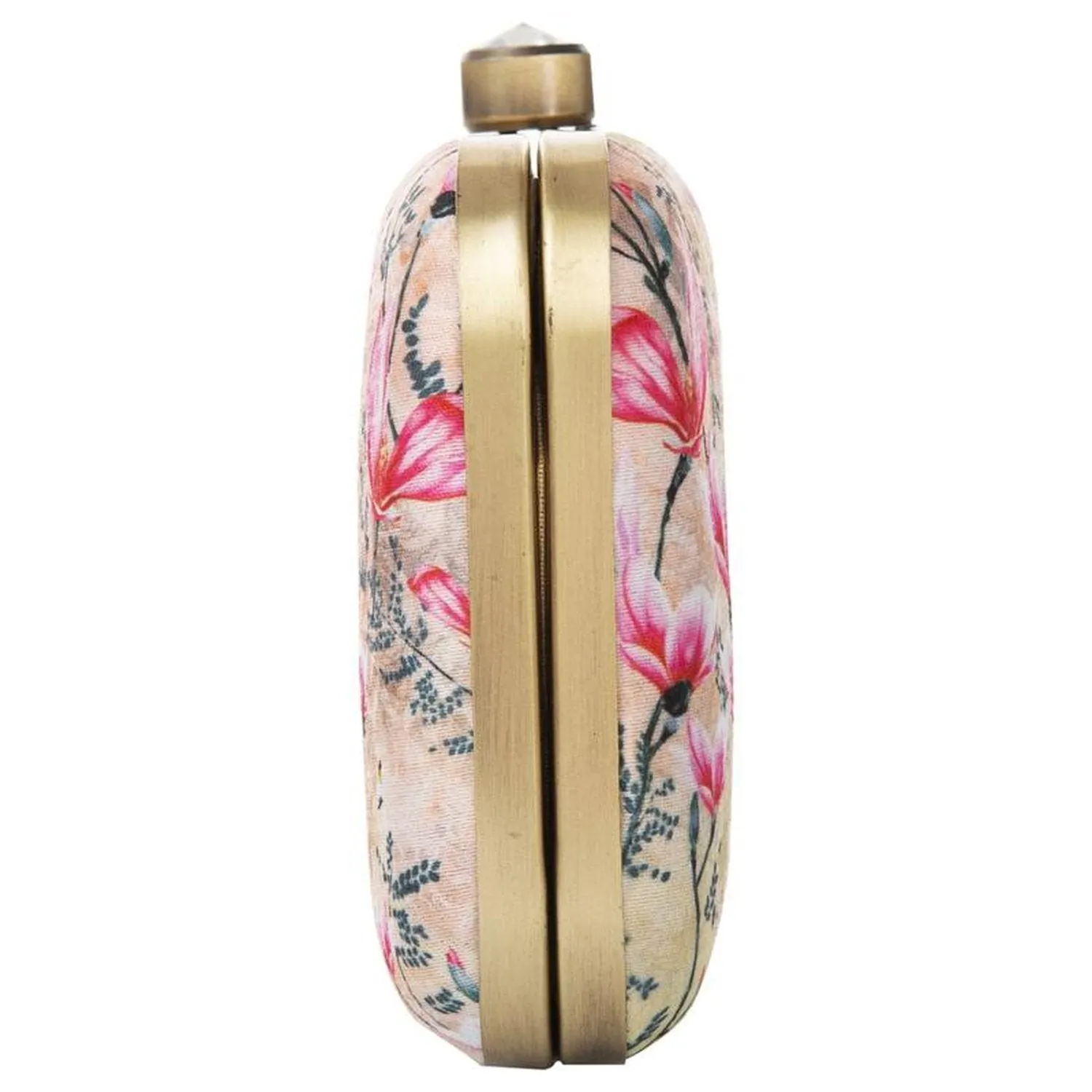 Women's Pink Floral Box Party Clutch Purse with Chain