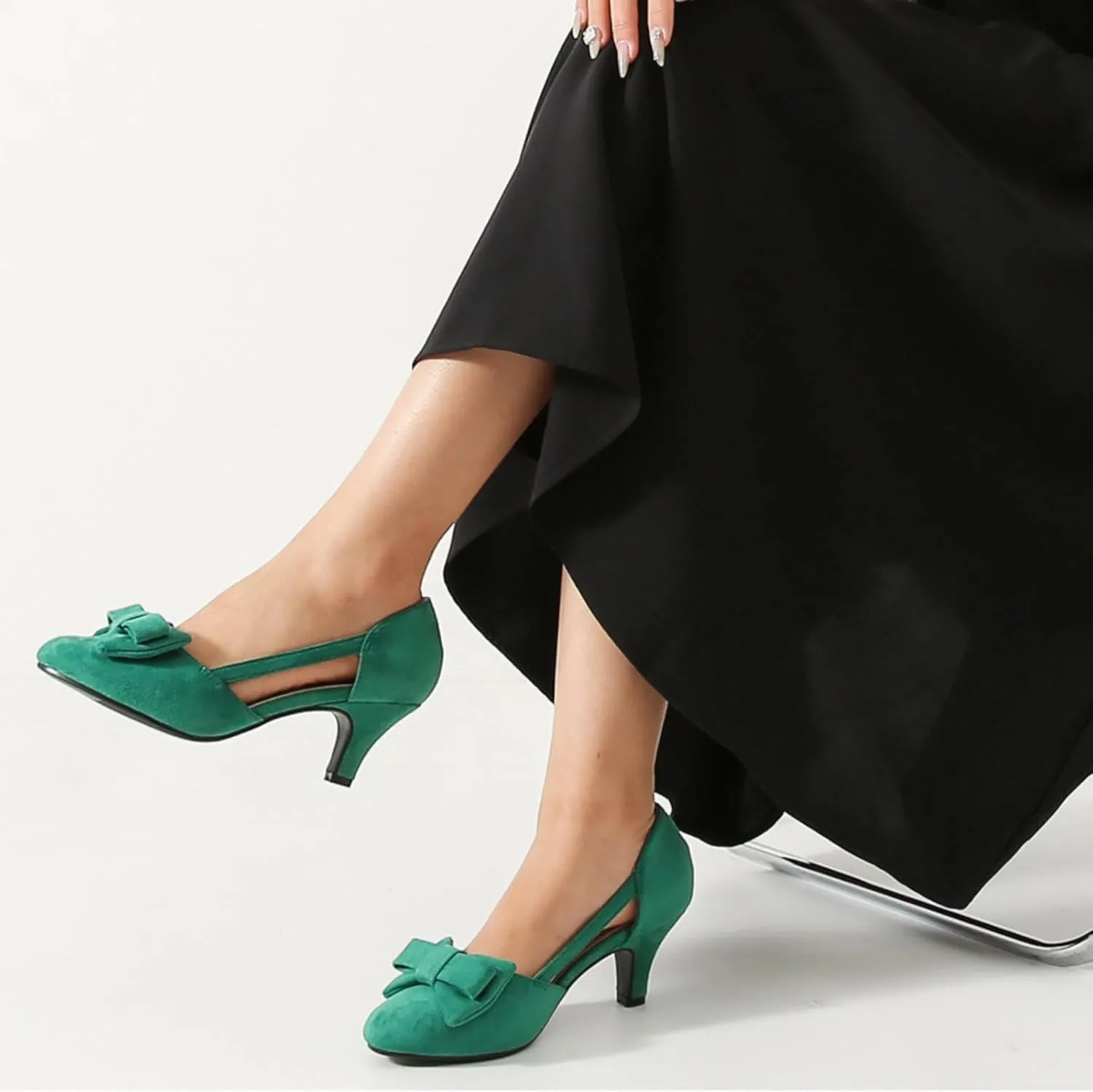 Women's Slip On Bow Kitten Heels Cutout Vintage Retro Low Heel Dress Shoes Wedding Work Party Pumps
