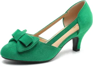 Women's Slip On Bow Kitten Heels Cutout Vintage Retro Low Heel Dress Shoes Wedding Work Party Pumps