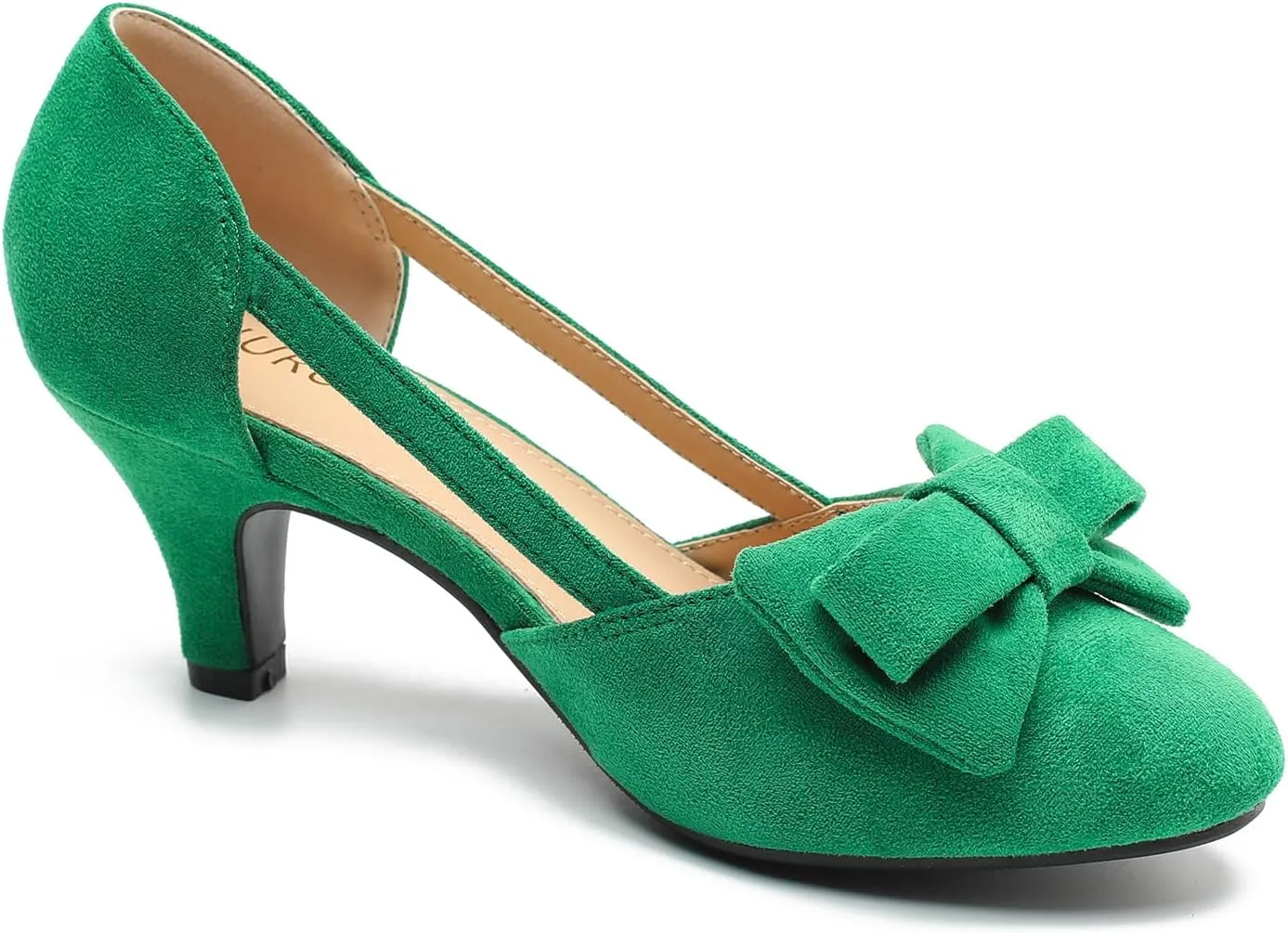 Women's Slip On Bow Kitten Heels Cutout Vintage Retro Low Heel Dress Shoes Wedding Work Party Pumps