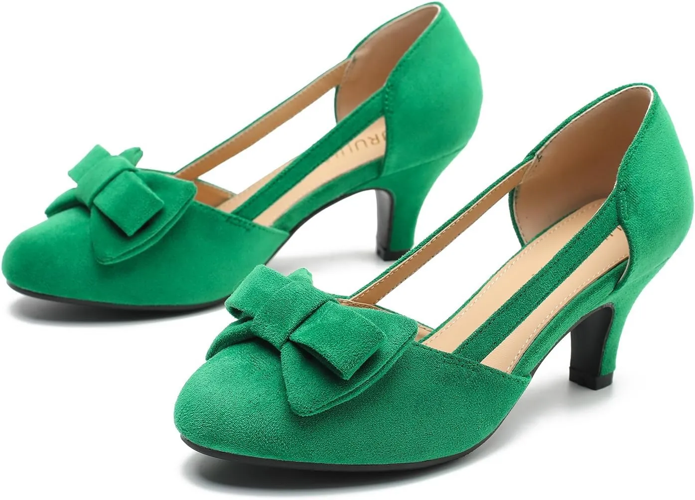 Women's Slip On Bow Kitten Heels Cutout Vintage Retro Low Heel Dress Shoes Wedding Work Party Pumps