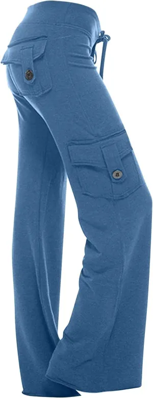 Women's Wide Leg Yoga Pants High Waisted Cargo Flare Lounge Pants Plus Size Stretch Bootcut Sweatpants with Pockets