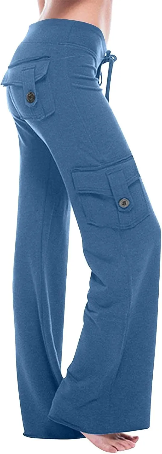 Women's Wide Leg Yoga Pants High Waisted Cargo Flare Lounge Pants Plus Size Stretch Bootcut Sweatpants with Pockets