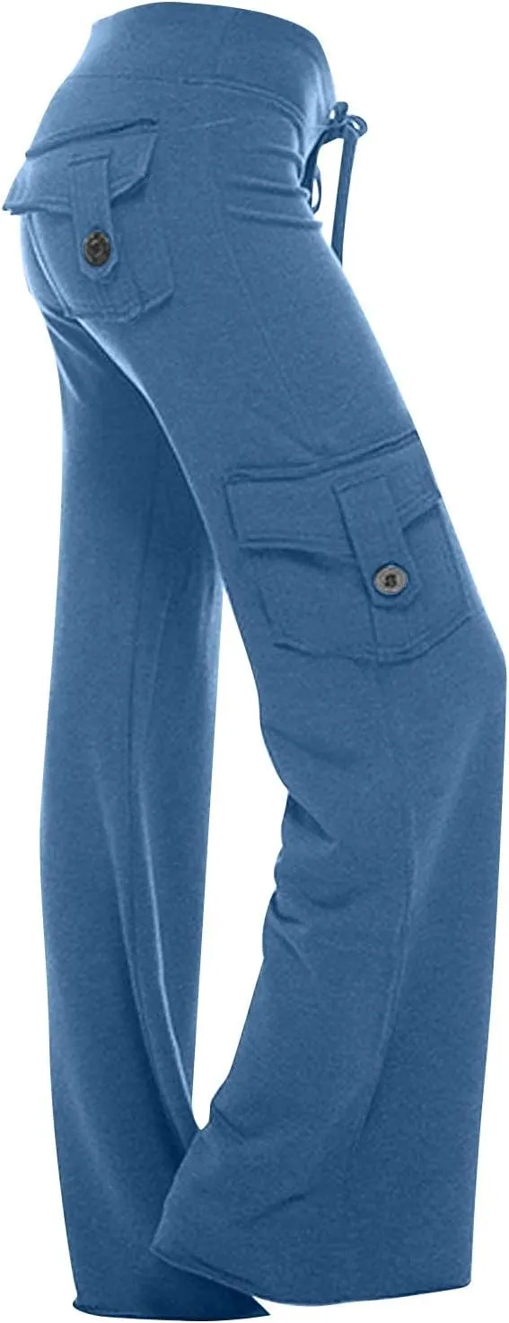 Women's Wide Leg Yoga Pants High Waisted Cargo Flare Lounge Pants Plus Size Stretch Bootcut Sweatpants with Pockets