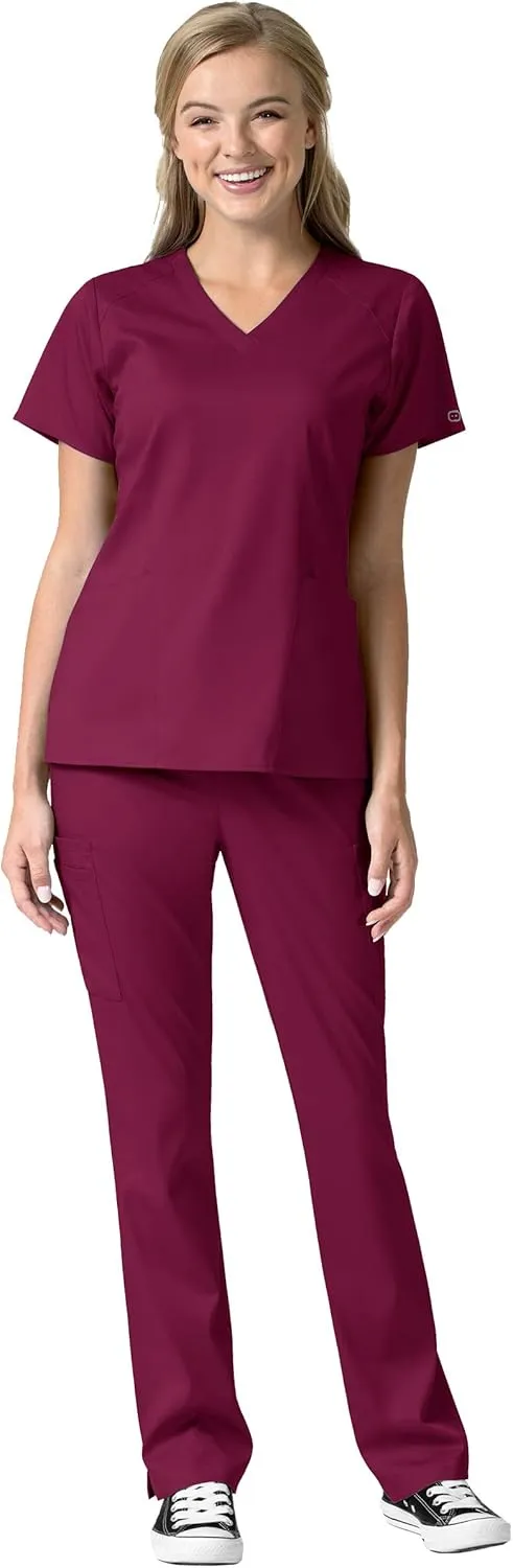 WonderWink Pro Women's 4 Pocket V-Neck Top & Moderate Flare Leg Cargo Pant Scrub Set   Badge Reel