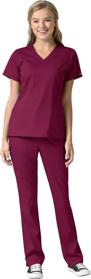 WonderWink Pro Women's 4 Pocket V-Neck Top & Moderate Flare Leg Cargo Pant Scrub Set   Badge Reel