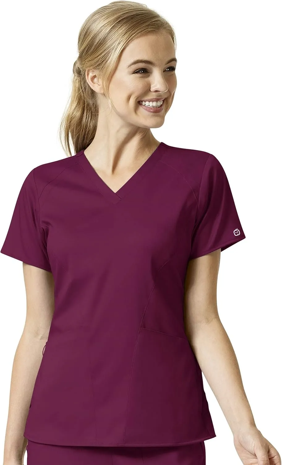 WonderWink Pro Women's 4 Pocket V-Neck Top & Moderate Flare Leg Cargo Pant Scrub Set   Badge Reel