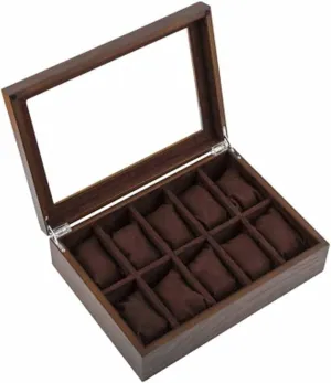 Wood Watch Storage Boxes Case with Window Pewter Veneer Mechanical Watch Display Organizer Holder