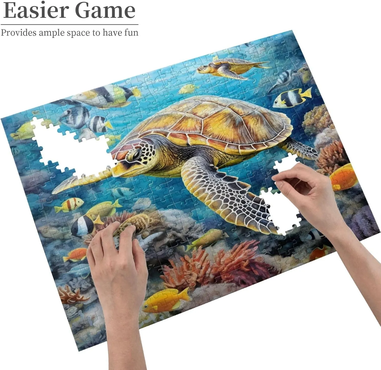 Wooden Jigsaw Puzzles 500 Pieces Sea Turtles Fish Underwater Puzzle Leisure for Adults Jigsaw Challenging Creative Educational Intellectual Decompressing Family Games Toy Gift