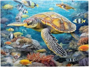 Wooden Jigsaw Puzzles 500 Pieces Sea Turtles Fish Underwater Puzzle Leisure for Adults Jigsaw Challenging Creative Educational Intellectual Decompressing Family Games Toy Gift