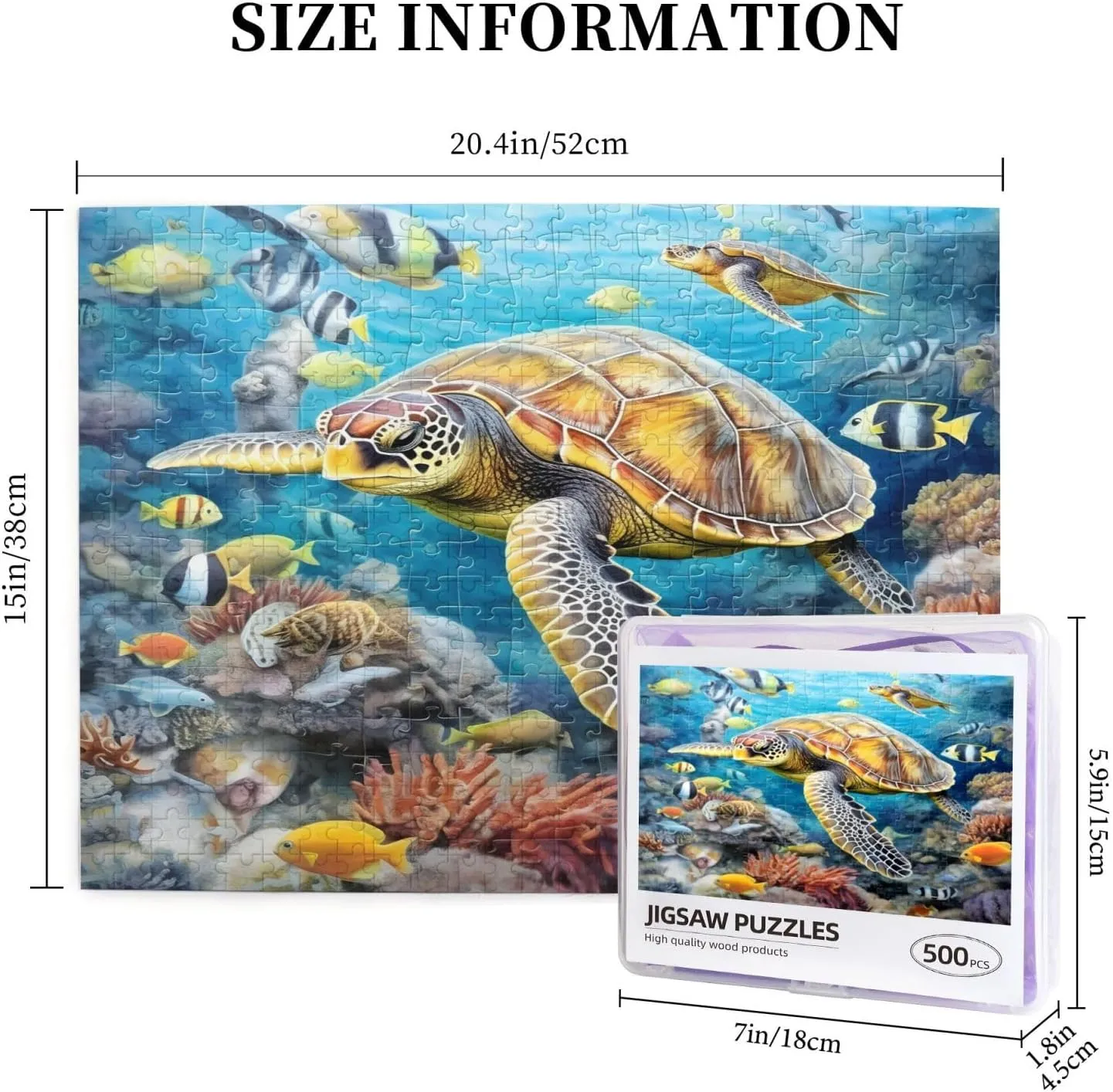 Wooden Jigsaw Puzzles 500 Pieces Sea Turtles Fish Underwater Puzzle Leisure for Adults Jigsaw Challenging Creative Educational Intellectual Decompressing Family Games Toy Gift