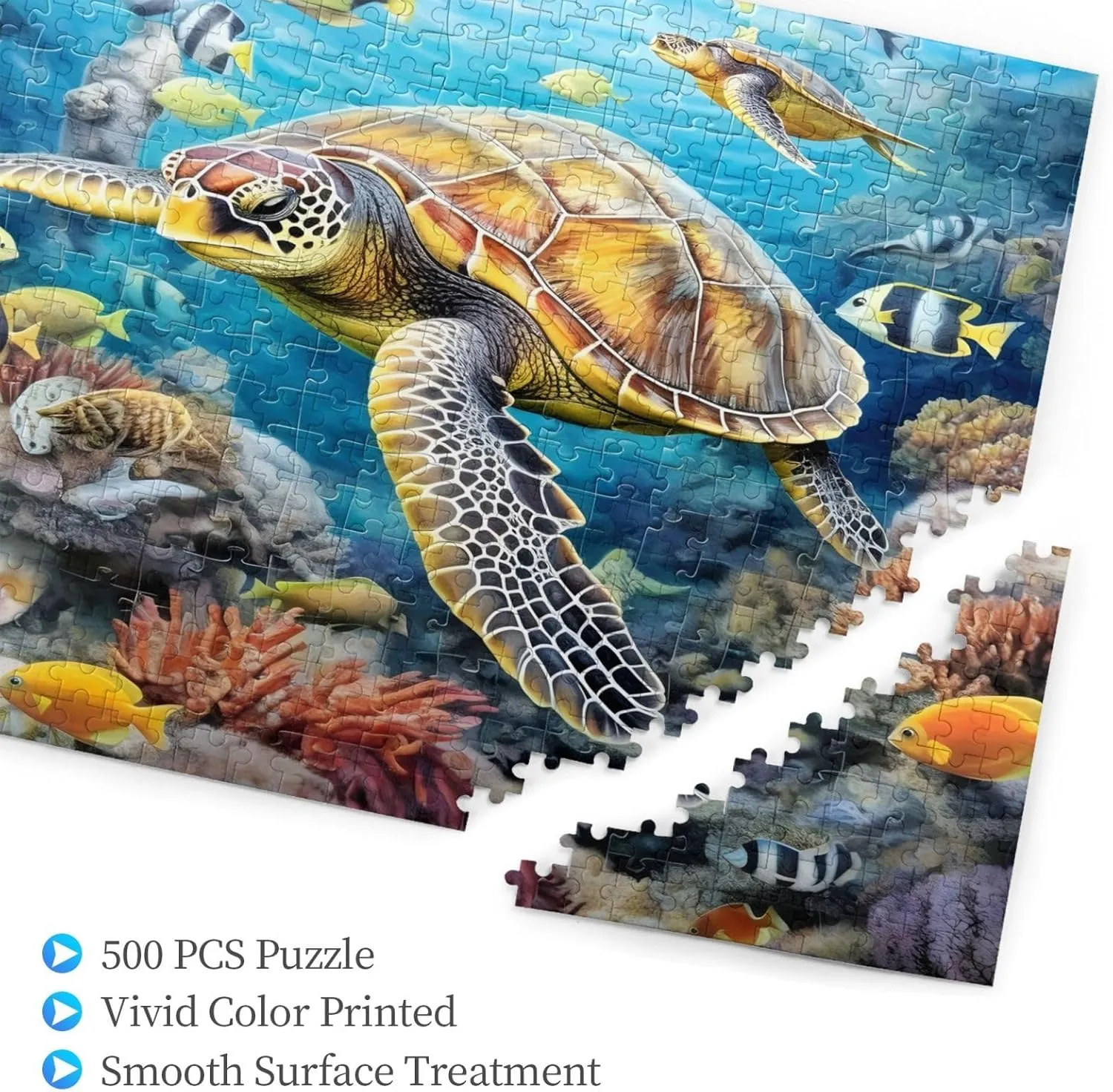 Wooden Jigsaw Puzzles 500 Pieces Sea Turtles Fish Underwater Puzzle Leisure for Adults Jigsaw Challenging Creative Educational Intellectual Decompressing Family Games Toy Gift